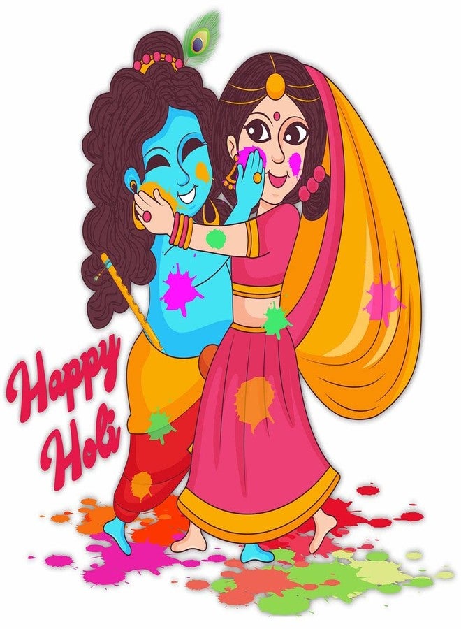 CVANU Festival of Love Radha Krishna Happy Holi Wall Sticker Self-Adhesive, Waterproof Vinyl Sticker Multicolour Size [60CM X 116CM]_C04 - Image 2