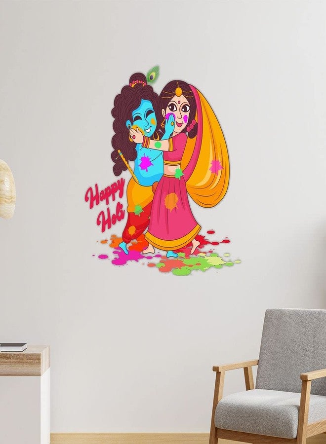 CVANU Festival of Love Radha Krishna Happy Holi Wall Sticker Self-Adhesive, Waterproof Vinyl Sticker Multicolour Size [60CM X 116CM]_C04 - Image 1