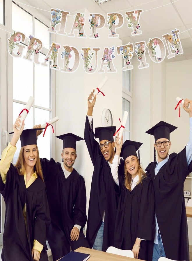 Vincreem Wildflower Happy Graduation Banner Decorations 2026 Congrats Grad Banner Boho Butterfly Floral Grad Decorations Class of 2026 College Senior School Graduation Party Supplies - Image 4