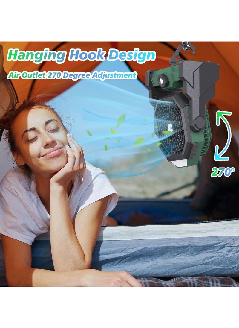 Generic 3 Speeds Camping Table Fan Rechargeable Tent Fan with Hanging Hook,with LED Light Operated for Picnic, Barbecue, Fishing, Travel Home and office (Green)  - Image 5