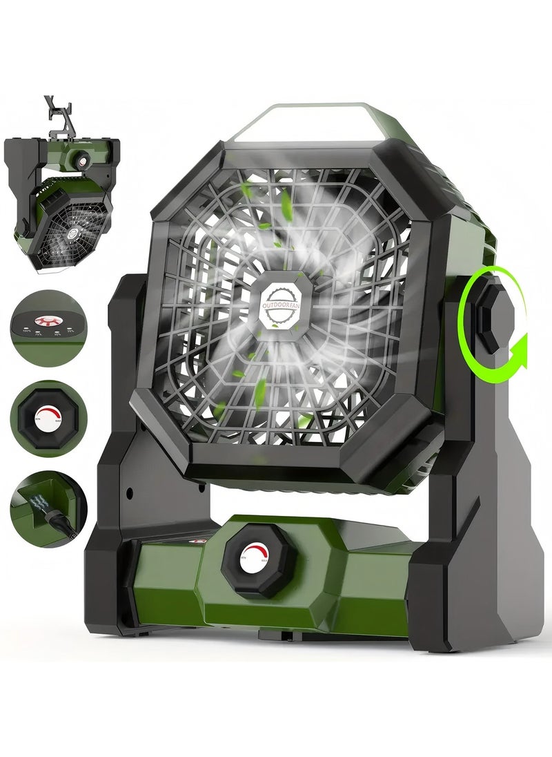 Generic 3 Speeds Camping Table Fan Rechargeable Tent Fan with Hanging Hook,with LED Light Operated for Picnic, Barbecue, Fishing, Travel Home and office (Green)  - Image 1