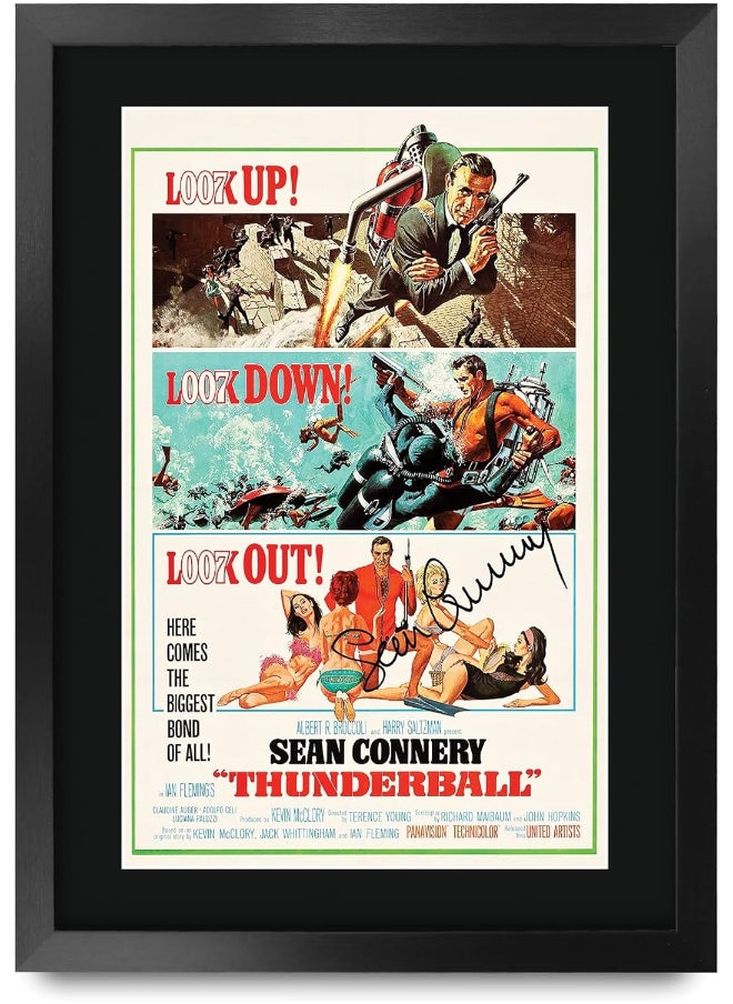 HWC Trading HWC Trading James Bond - Thunderball Movie Poster Sean Connery Signed 16 x 12 inch Framed Gift Printed Autograph Film Print Photo Picture Display - 16" x 12" Framed  - Image 1