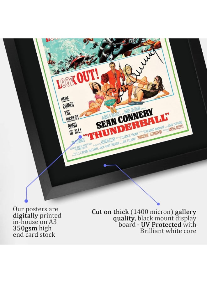HWC Trading HWC Trading James Bond - Thunderball Movie Poster Sean Connery Signed 16 x 12 inch Framed Gift Printed Autograph Film Print Photo Picture Display - 16" x 12" Framed  - Image 4