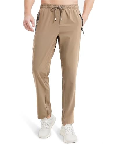 Boladeci Mens Lightweight Hiking Pants Fast Quick Dry Stretch Drawstring Elastic Waist Zip Pockets Summer Sweatpants Gym Jogger Casual Travel Fishing Pants Khaki - Image 2