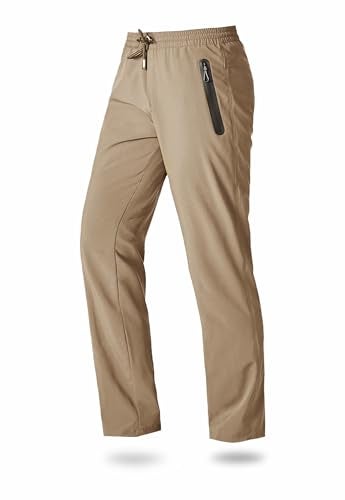 Boladeci Mens Lightweight Hiking Pants Fast Quick Dry Stretch Drawstring Elastic Waist Zip Pockets Summer Sweatpants Gym Jogger Casual Travel Fishing Pants Khaki - Image 1