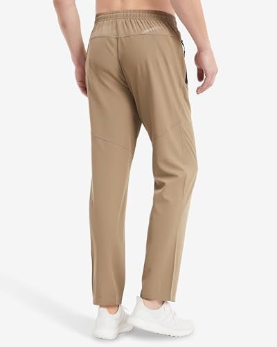 Boladeci Mens Lightweight Hiking Pants Fast Quick Dry Stretch Drawstring Elastic Waist Zip Pockets Summer Sweatpants Gym Jogger Casual Travel Fishing Pants Khaki - Image 3
