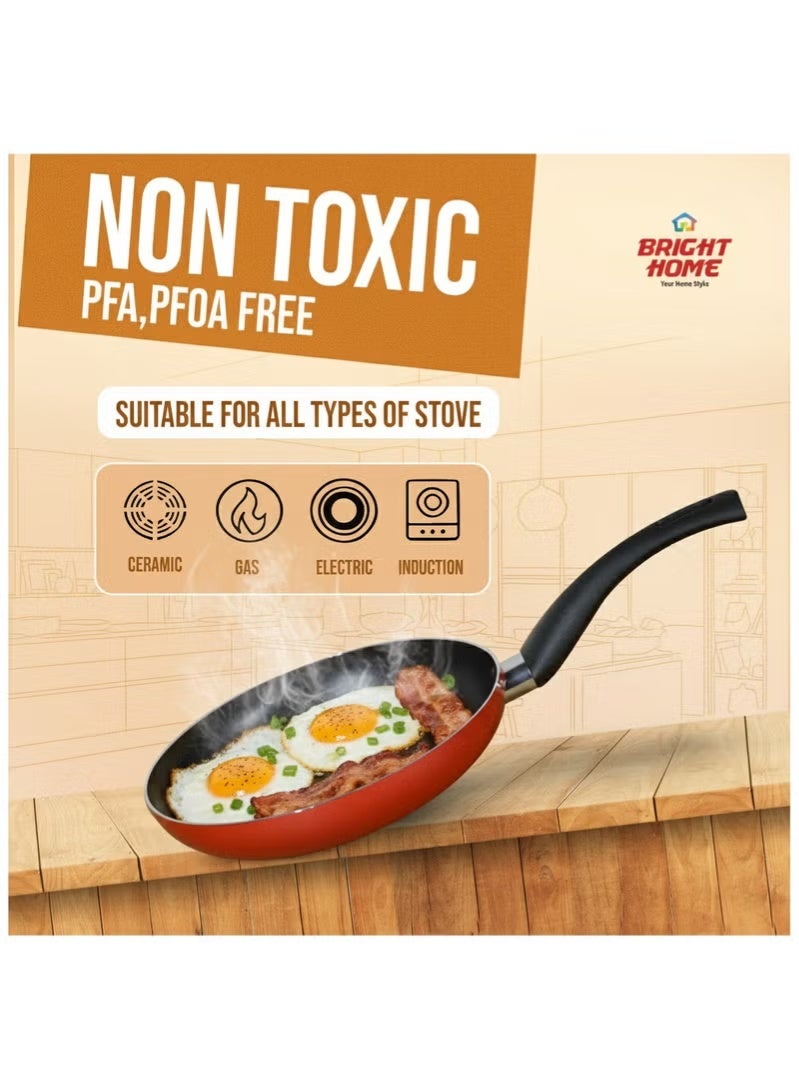 Bright Home Non-Stick Cookware Set – 10 Pieces – Even Heat Distribution, Elegant Design, Easy to Clean, with Glass Lids and Cooking Utensils - Image 3