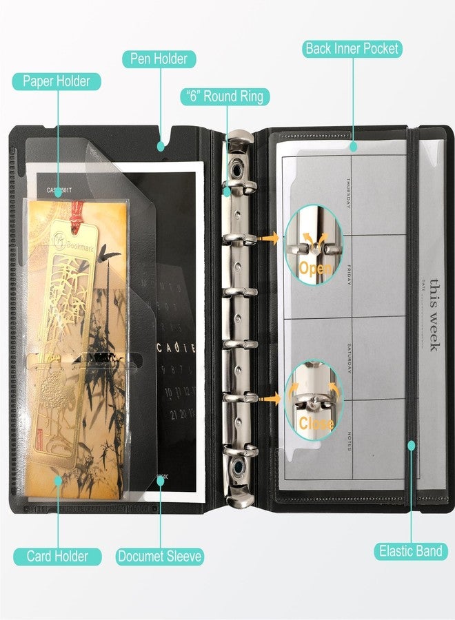 CAGIE A5 Binder 6 Ring Notebook with Dividers Refillable Planner Binder with Pockets, Refill Paper Include Planning Square Ruled and Dotted Pages, 7 x 9.25 in, (Grey and Grey, A7 & A5 Dot Page) - Image 3