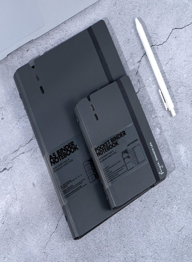 CAGIE A5 Binder 6 Ring Notebook with Dividers Refillable Planner Binder with Pockets, Refill Paper Include Planning Square Ruled and Dotted Pages, 7 x 9.25 in, (Grey and Grey, A7 & A5 Dot Page) - Image 2
