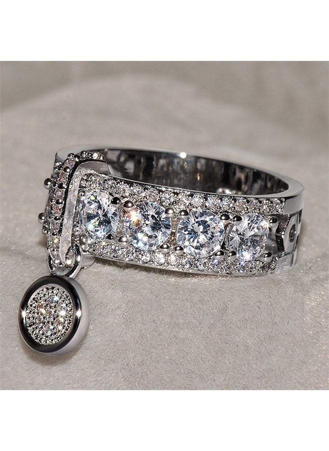 yongsheng Zircon Studded Wedding Ring， Wedding Band for Women Eternity Rings Promise Engagement Rings for Women Wife Men  - Image 2