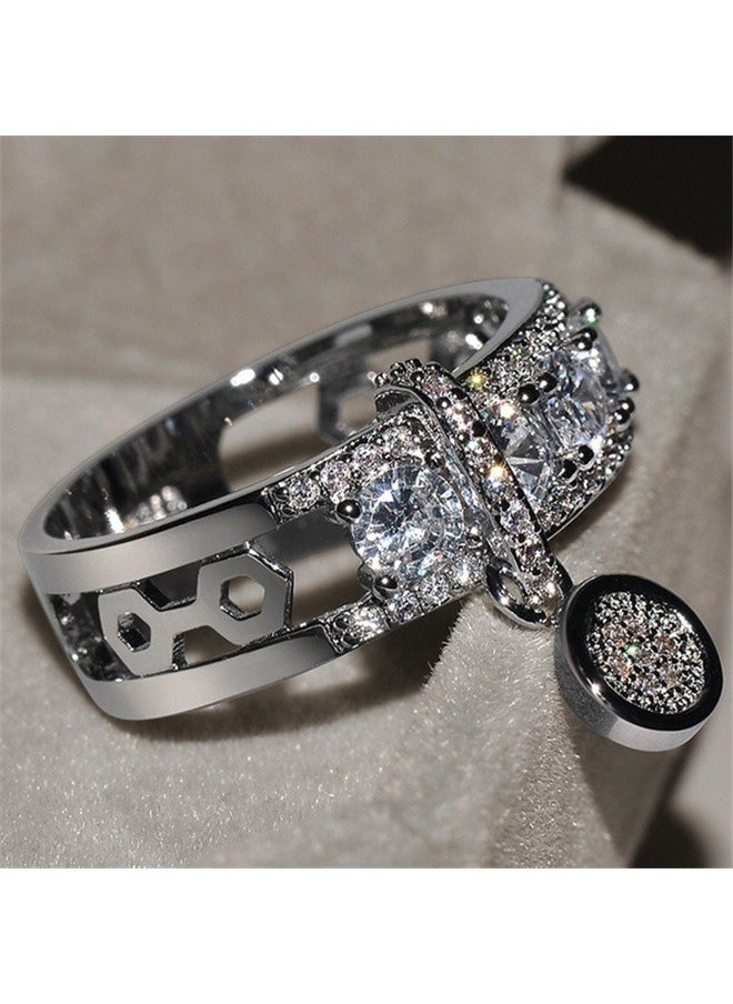 yongsheng Zircon Studded Wedding Ring， Wedding Band for Women Eternity Rings Promise Engagement Rings for Women Wife Men  - Image 3