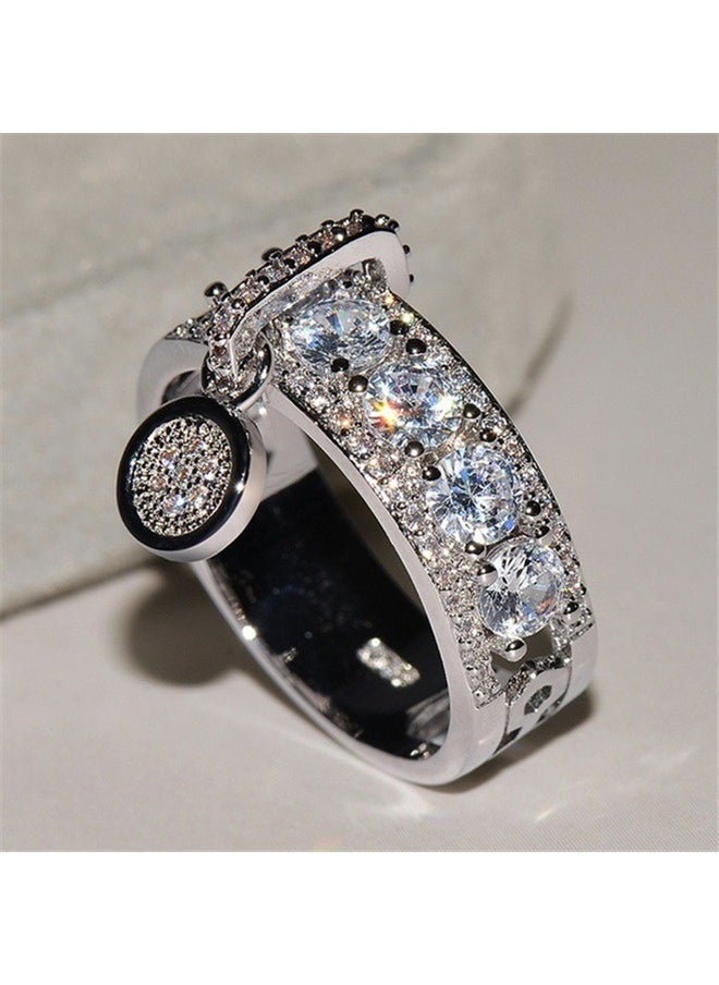 yongsheng Zircon Studded Wedding Ring， Wedding Band for Women Eternity Rings Promise Engagement Rings for Women Wife Men  - Image 4