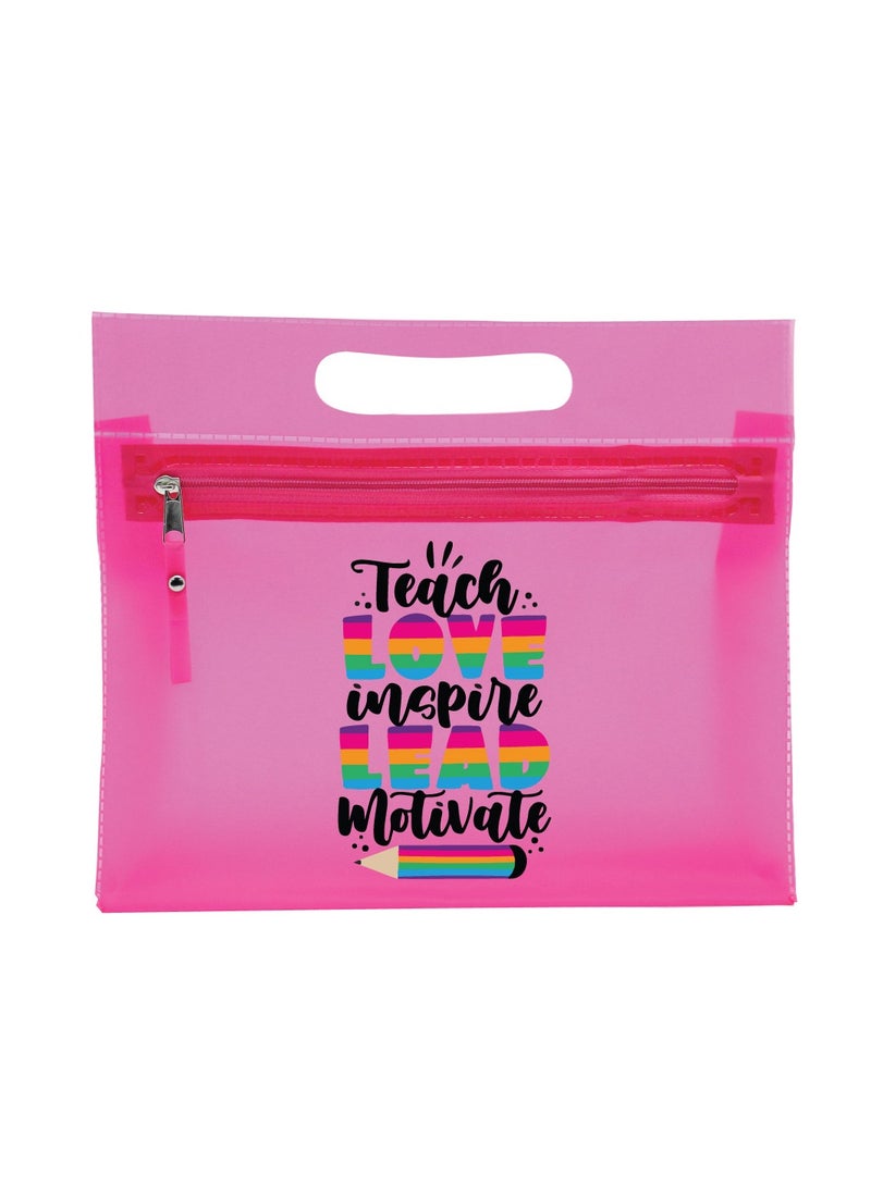 PRINTSHOP4ME Teachers Day Gift Pink Transparent Cosmetic Bag With Zipper Closure-Teacher Appriciation Gift-Gift For Teacher-Teacher Gifts  - Image 1