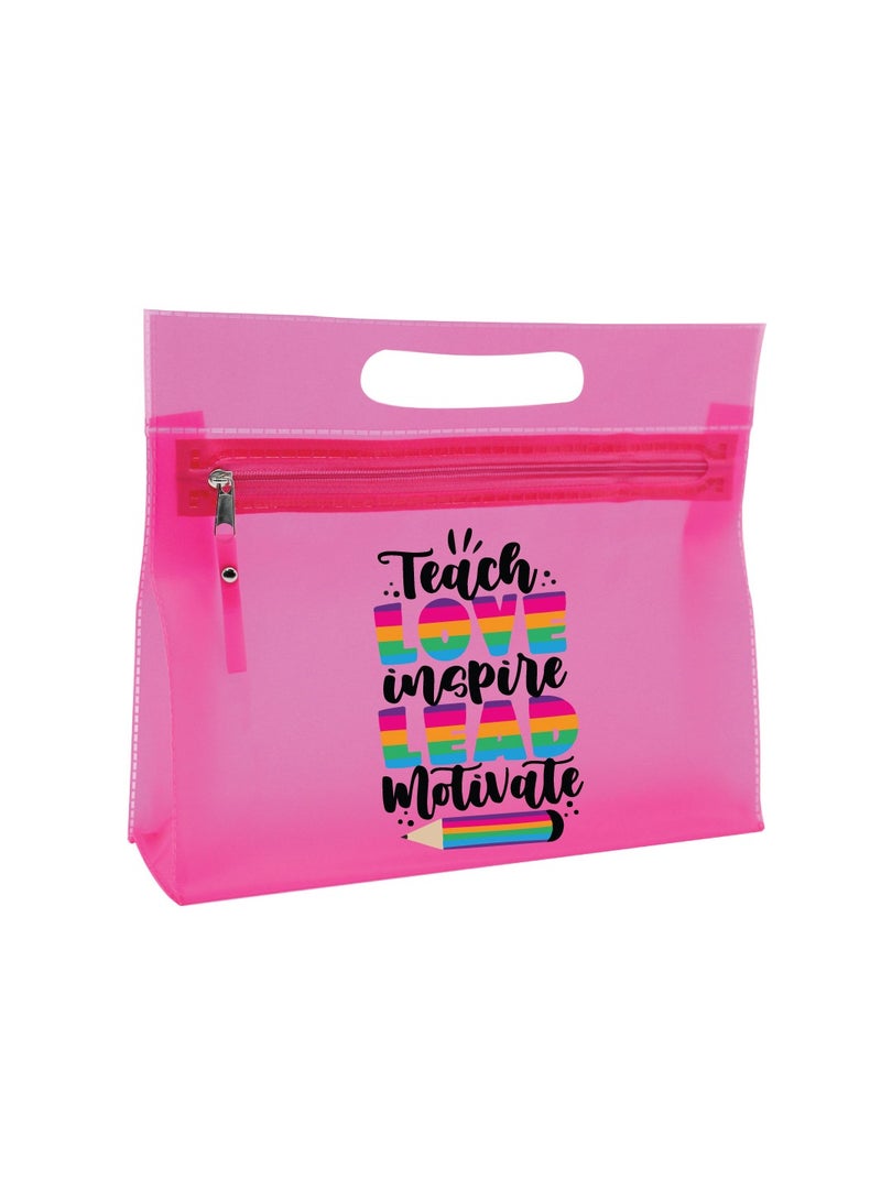 PRINTSHOP4ME Teachers Day Gift Pink Transparent Cosmetic Bag With Zipper Closure-Teacher Appriciation Gift-Gift For Teacher-Teacher Gifts  - Image 2