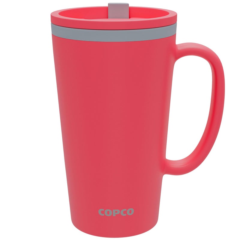 Copco Cone 16oz Insulated Travel Mug with Handle, Double Wall, Slide-Closure Lid, BPA-Free, Microwave & Dishwasher Safe, Reusable Plastic Travel Coffee Tumbler - Portable Coffee Cup (Coral Red) - Image 1