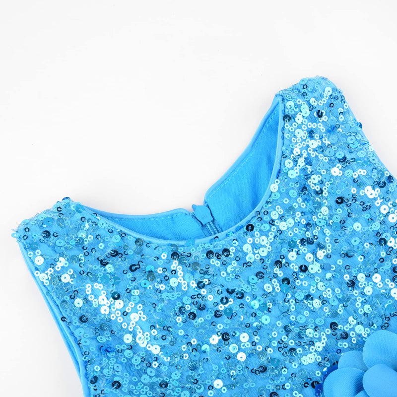 Uhnice Little Girl's Sequin Sleeveless Mesh Rainbow Dress for Wedding Party (5 Years, Blue) - Image 4