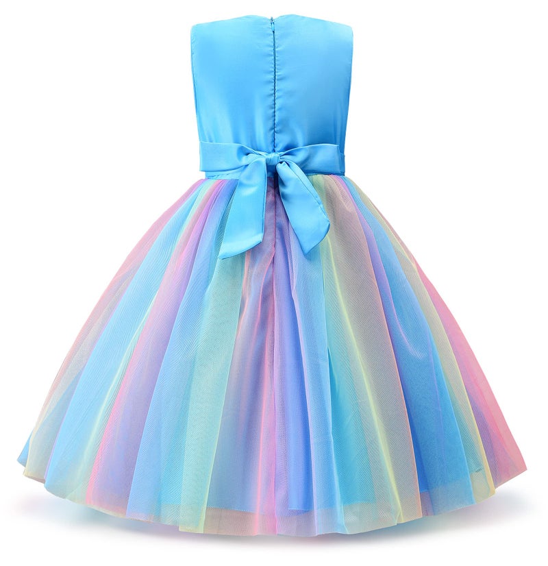 Uhnice Little Girl's Sequin Sleeveless Mesh Rainbow Dress for Wedding Party (5 Years, Blue) - Image 3