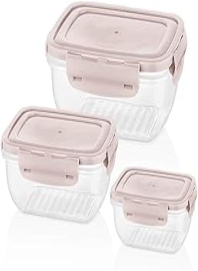 Bager Bager Cook&Lock Colored Cover Rectangular Storage Container Set 3 Pcs (800+1400+2300 Ml) (Std), Pink 