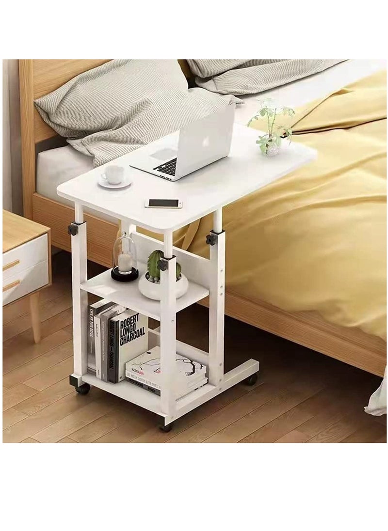 XICEN Height Adjustable Laptop Computer Table with Wheels Mobile Couch Bed Snack Side Table with Double layer Storage Rack Shelves, Sofa Bedside Laptop Stand Desk for Home Bedrooms Office  - Image 1