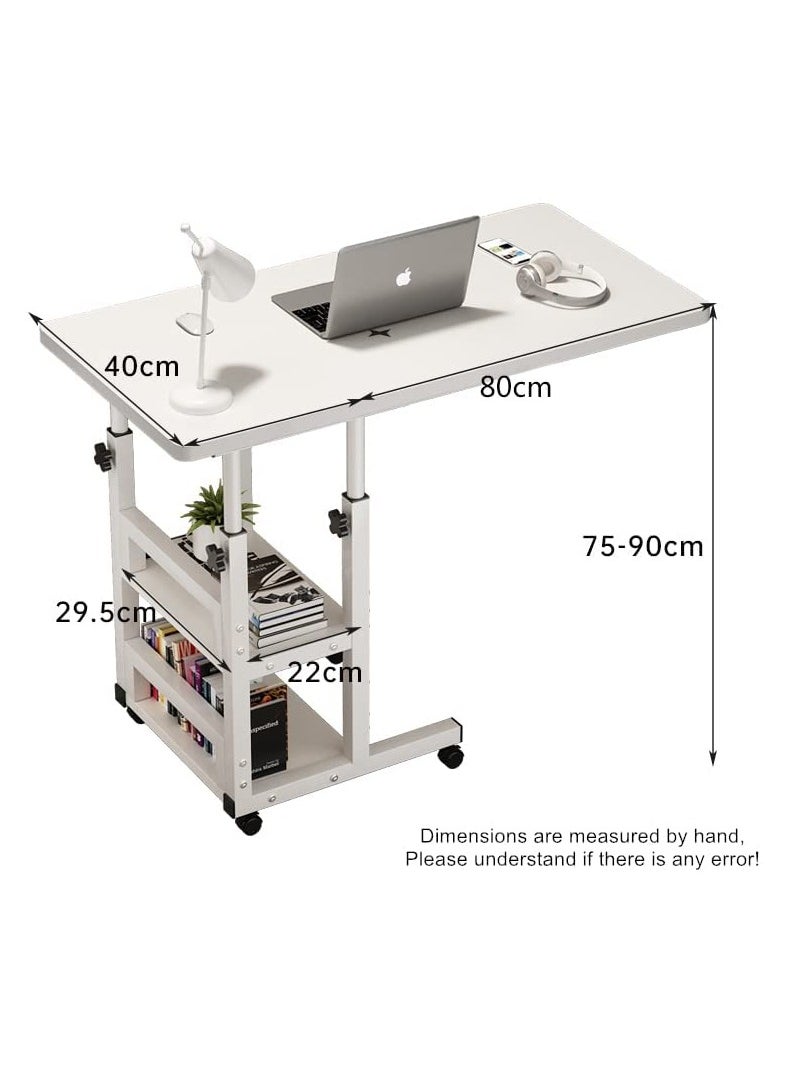 XICEN Height Adjustable Laptop Computer Table with Wheels Mobile Couch Bed Snack Side Table with Double layer Storage Rack Shelves, Sofa Bedside Laptop Stand Desk for Home Bedrooms Office  - Image 2