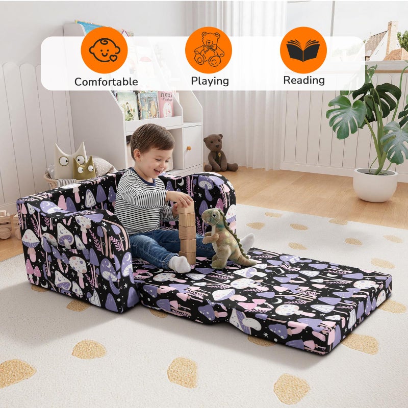 MeMoreCool Toddler Couch Chair â€“ Foldable Kids Sofa for Ages 1â€“3, Fold-Out Bed with Side Pocket, Comfy & Washable Detachable Cover | Cute Patterns | Lightweight Lounger for Playroom, Naptime, Gifting - Image 2
