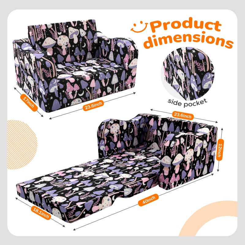 MeMoreCool Toddler Couch Chair â€“ Foldable Kids Sofa for Ages 1â€“3, Fold-Out Bed with Side Pocket, Comfy & Washable Detachable Cover | Cute Patterns | Lightweight Lounger for Playroom, Naptime, Gifting - Image 3