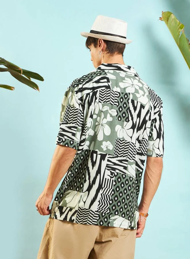 Mascln Sassafras All Over Patchwork Print Relaxed Fit Shirt by Styli
