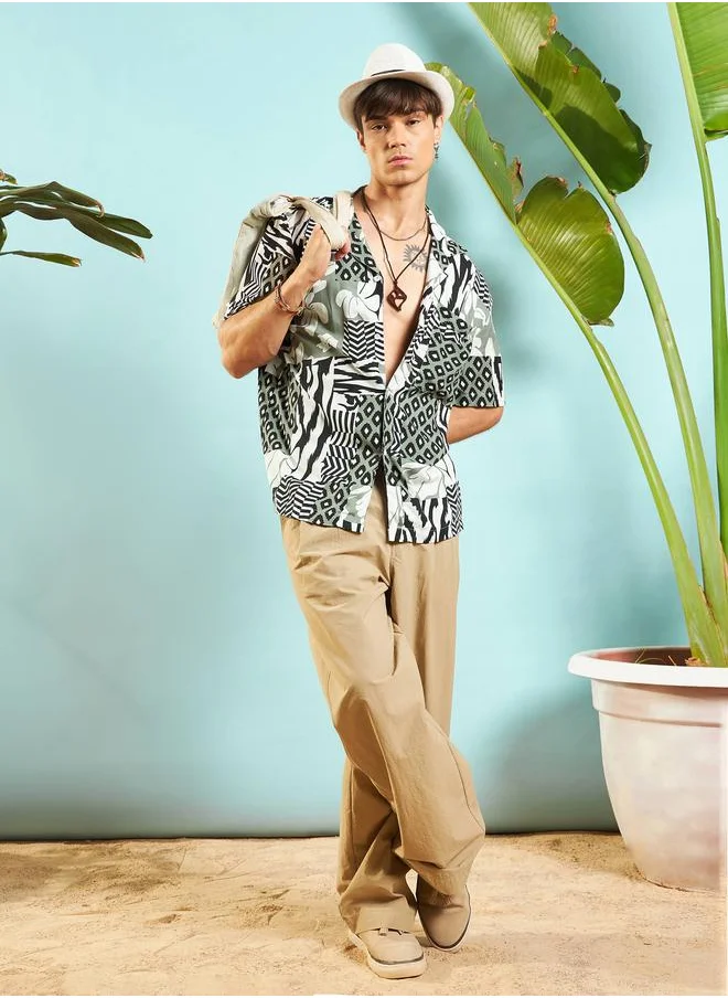 ماسكلن ساسافراس All Over Patchwork Print Relaxed Fit Shirt by Styli