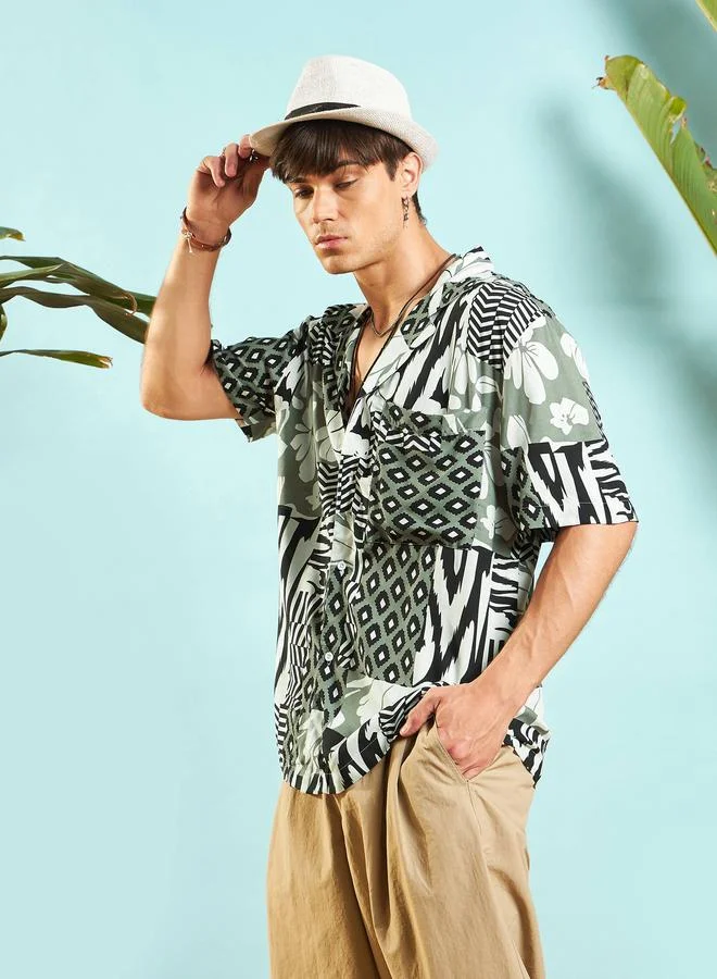Mascln Sassafras All Over Patchwork Print Relaxed Fit Shirt by Styli