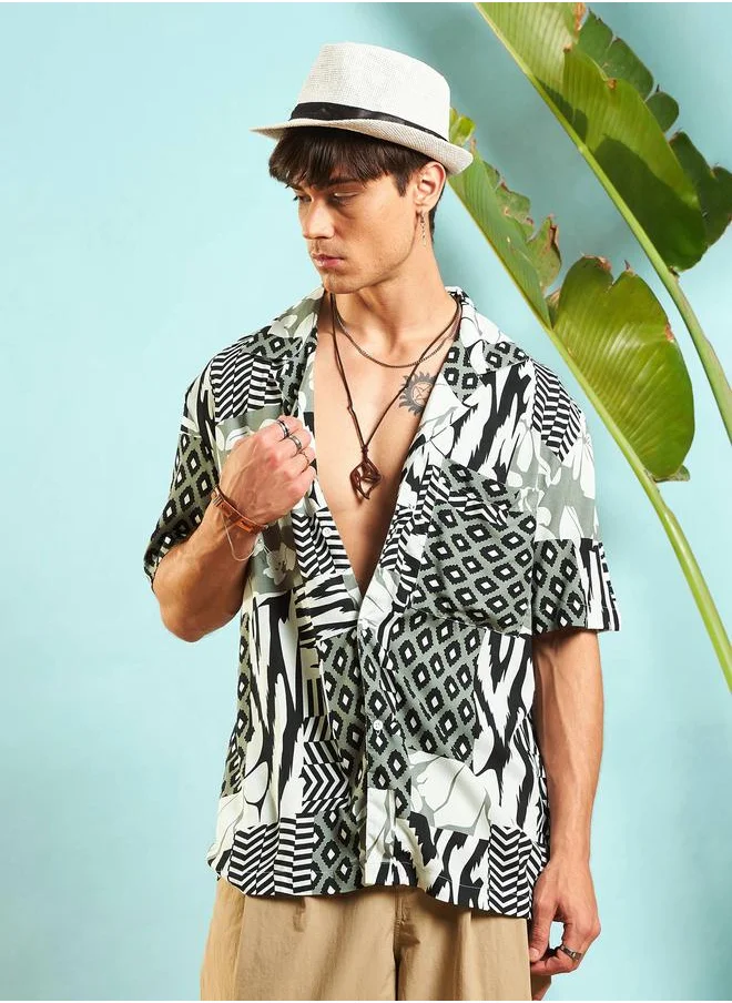 ماسكلن ساسافراس All Over Patchwork Print Relaxed Fit Shirt by Styli