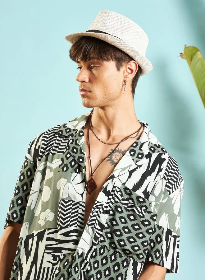 Mascln Sassafras All Over Patchwork Print Relaxed Fit Shirt by Styli