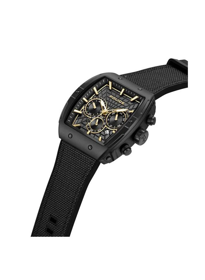 بوليس Coswig Black Dial Silicone-Nylon Bracelet Chronograph Watch for Men, 45mm