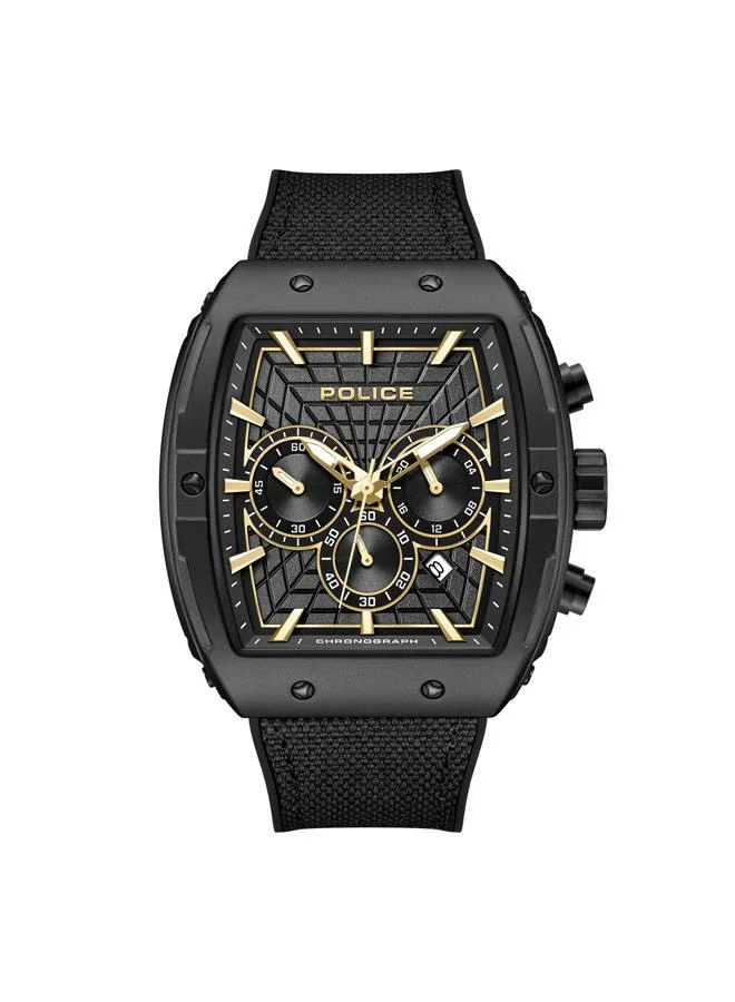 بوليس Coswig Black Dial Silicone-Nylon Bracelet Chronograph Watch for Men, 45mm