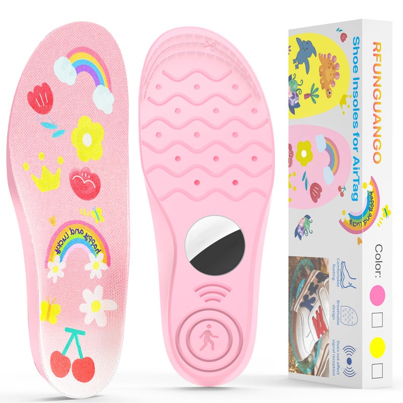 RFUNGUANGO Insoles for Airtag Hidden Holder, Tracker Devise Case for Kids, Comfortable Inserts for Shoesï¼ŒPink Rainbow (Pink, 6.89-7.48IN 10 Toddler-12.5 Toddler) - Image 1