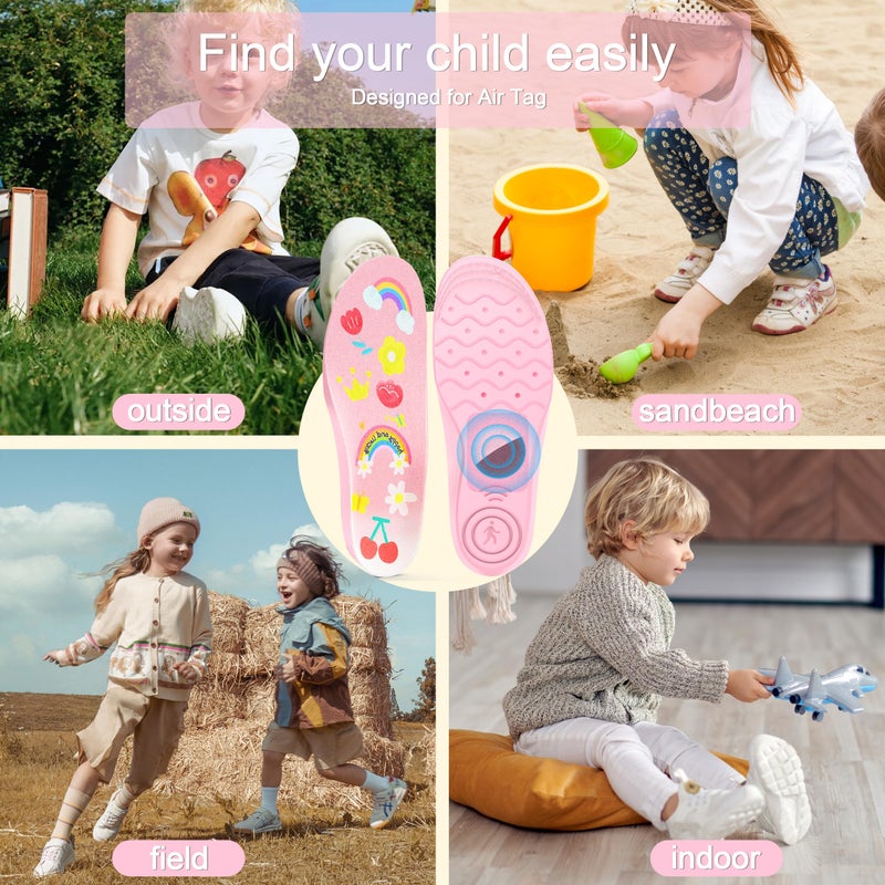 RFUNGUANGO Insoles for Airtag Hidden Holder, Tracker Devise Case for Kids, Comfortable Inserts for Shoesï¼ŒPink Rainbow (Pink, 6.89-7.48IN 10 Toddler-12.5 Toddler) - Image 4