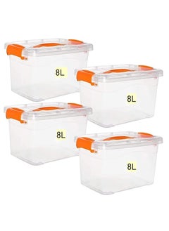 Generic 4pcs Plastic Storage Boxes, 8L Clear Stackable Containers With Lockable Lids, Clear Plastic Organizer – Transparent Box Storing Toys, Shoes, Kitchen Items, Snacks, Tools, Medicine  - Image 1