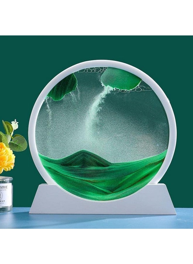 ستار ورك ديكور فني من ستار وورك للرمال المتحركة - إطار دائري من فن الرمال المتحركة، حركة رملية سائلة، تخفيف التوتر، مناسب لغرفة المعيشة، المكتب، المنزل، معرض الفنون بإطار أبيض (12 بوصة، أخضر) - Image 2