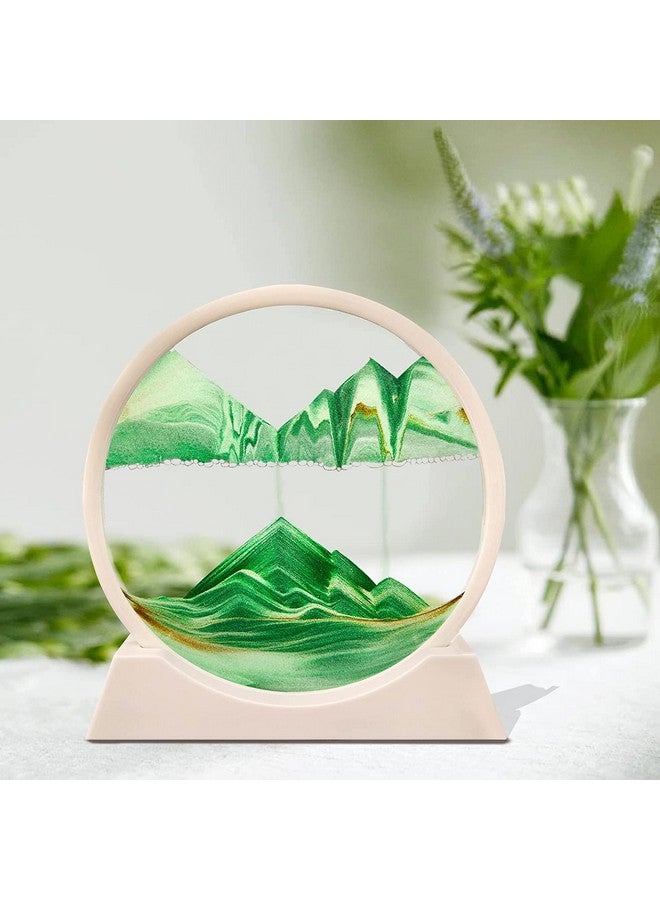 ستار ورك ديكور فني من ستار وورك للرمال المتحركة - إطار دائري من فن الرمال المتحركة، حركة رملية سائلة، تخفيف التوتر، مناسب لغرفة المعيشة، المكتب، المنزل، معرض الفنون بإطار أبيض (12 بوصة، أخضر) - Image 4