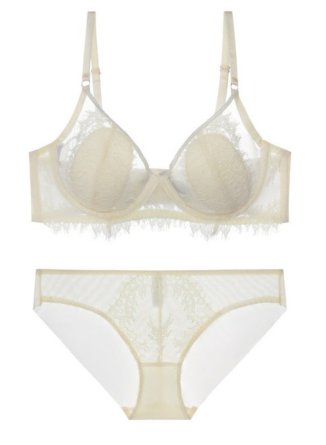 Loquat Breathable Thin Cup Lace Bra And Panty Set Beige