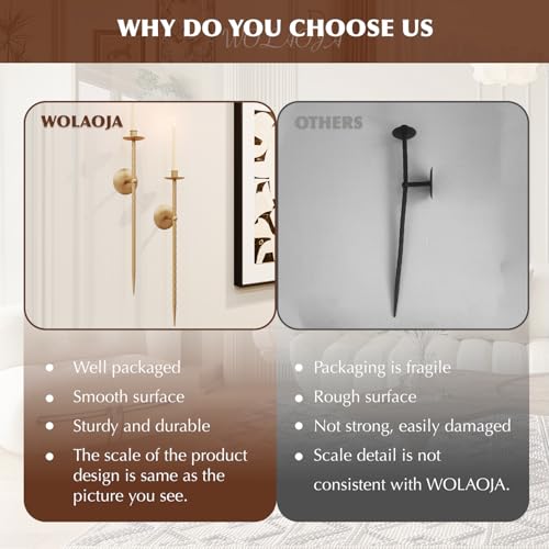 WOLAOJA Candle Wall Sconce Set of 2, Large Twisted Wall Mount Metal Brass Candle Holder Sconces Decor for Living Room Farmhouse Fireplace Wedding 23.5" - Image 4