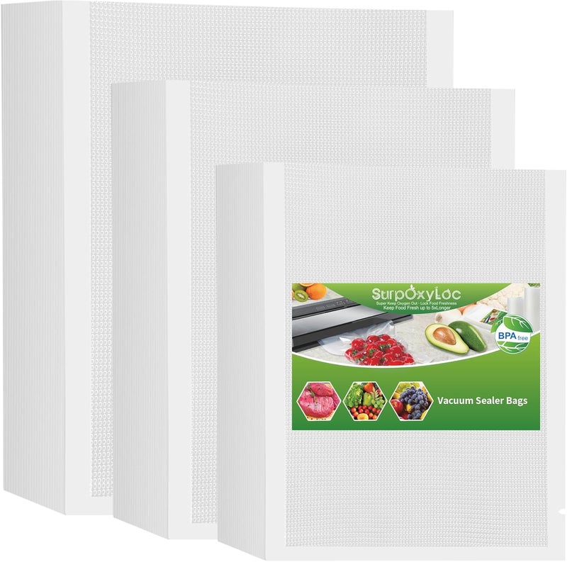 SurpOxyLoc عبوات ختم بالفراغ بعدد 150 عبوة، 50 عبوة من كل حجم: 50 بنت (15×25 سم)، 50 كوارت (20×30 سم) و50 جالون (28×40 سم)، خالية من مادة BPA، مخصصة لتغليف الوجبات باستخدام تقنية السوف فيد (Sous Vide)، من الدرجة التجارية، مع تقطيع مسبق للعبوات. - Image 1
