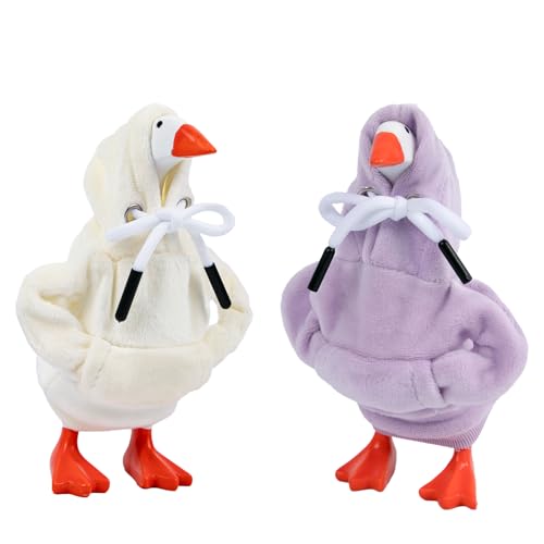 CAMDUCK 2 Pcs Desk Goose Outfits 7 Inches Mini Desk Goose Clothes Hoodies 7 Inch Porch Geese Costume Clothing Accessories Magnetic Desktop Geese Statue Table Decor Purple Beige - Image 1