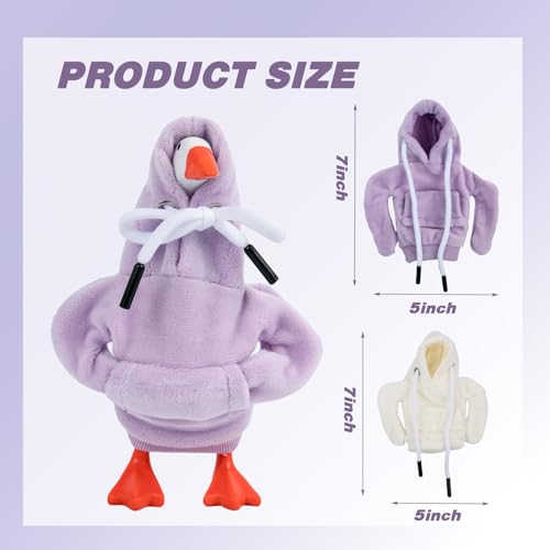 CAMDUCK 2 Pcs Desk Goose Outfits 7 Inches Mini Desk Goose Clothes Hoodies 7 Inch Porch Geese Costume Clothing Accessories Magnetic Desktop Geese Statue Table Decor Purple Beige - Image 5