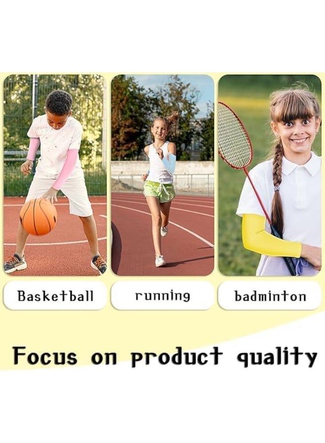 BIGTHREE 3 Pairs Kids UV Sun Protection Arm Sleeves Breathable Cooling Compression Sleeves for Outdoor Sports Thin & Elastic Ice Sun Cover for Boys & Girls Yellow&Blue&White, One Size - Image 5
