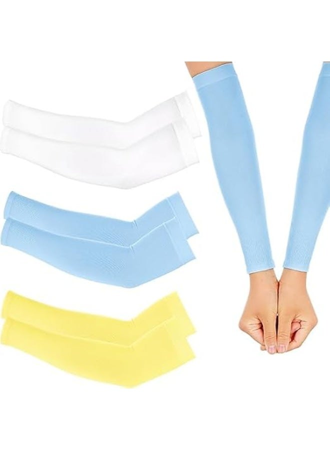 BIGTHREE 3 Pairs Kids UV Sun Protection Arm Sleeves Breathable Cooling Compression Sleeves for Outdoor Sports Thin & Elastic Ice Sun Cover for Boys & Girls Yellow&Blue&White, One Size - Image 1