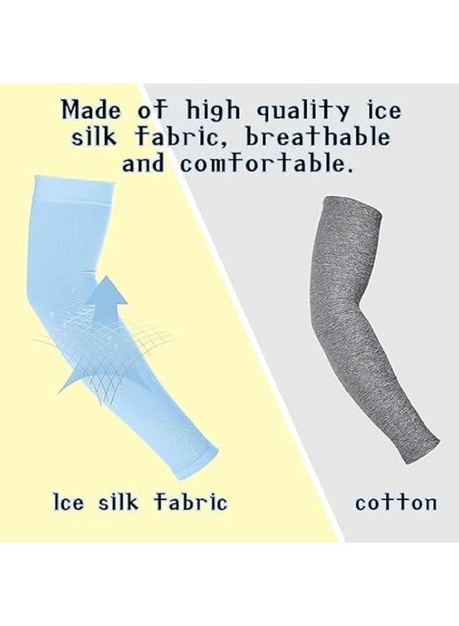 BIGTHREE 3 Pairs Kids UV Sun Protection Arm Sleeves Breathable Cooling Compression Sleeves for Outdoor Sports Thin & Elastic Ice Sun Cover for Boys & Girls Yellow&Blue&White, One Size - Image 2