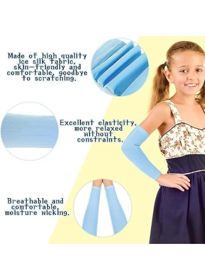 BIGTHREE 3 Pairs Kids UV Sun Protection Arm Sleeves Breathable Cooling Compression Sleeves for Outdoor Sports Thin & Elastic Ice Sun Cover for Boys & Girls Yellow&Blue&White, One Size - Image 3
