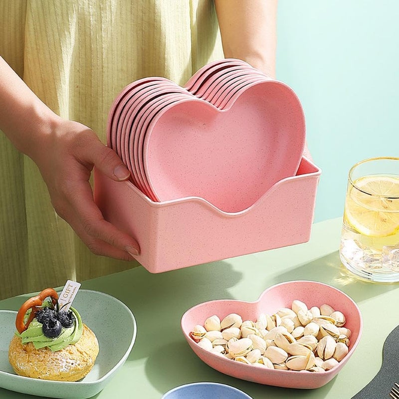 Eletree 1 SetFruit Plate. Dessert Plates Fruit Dish Reusable Plate Set .Heart-Shaped Dish Tray Kitchen Supplies. Unbreakable Deep Dinner Plates .Fiber Plate Sets Salad Plates (Pink) - Image 3