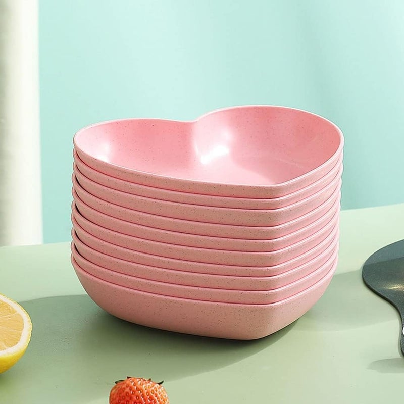 Eletree 1 SetFruit Plate. Dessert Plates Fruit Dish Reusable Plate Set .Heart-Shaped Dish Tray Kitchen Supplies. Unbreakable Deep Dinner Plates .Fiber Plate Sets Salad Plates (Pink) - Image 2