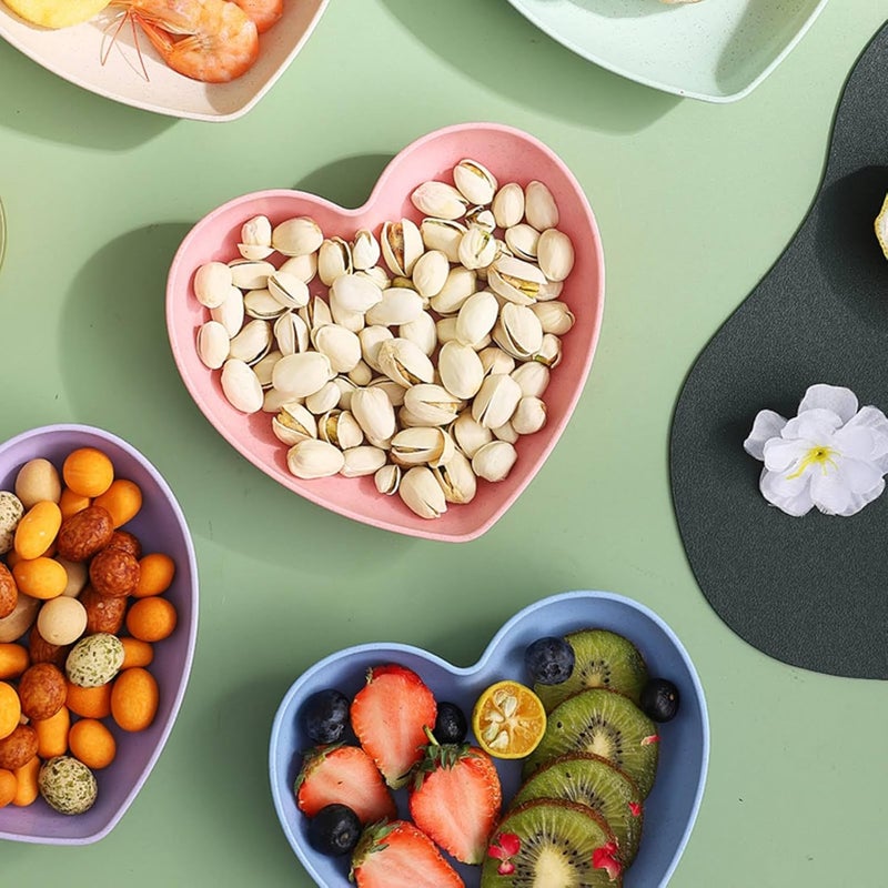 Eletree 1 SetFruit Plate. Dessert Plates Fruit Dish Reusable Plate Set .Heart-Shaped Dish Tray Kitchen Supplies. Unbreakable Deep Dinner Plates .Fiber Plate Sets Salad Plates (Pink) - Image 5